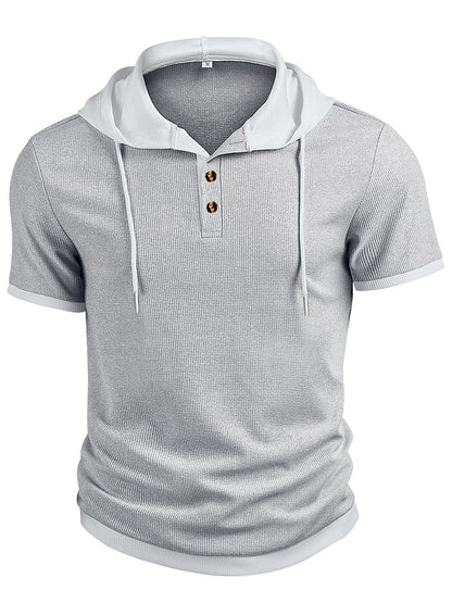 Waffle Knit Hoodie 2-Piece Short Sleeve Set with Shorts