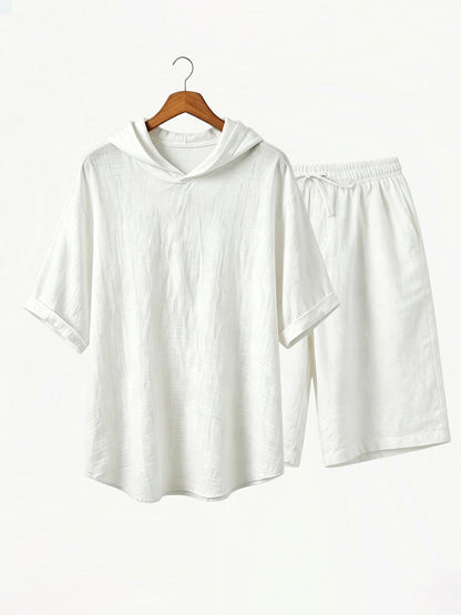 Washed Cotton Linen Hoodie 2-Piece Short