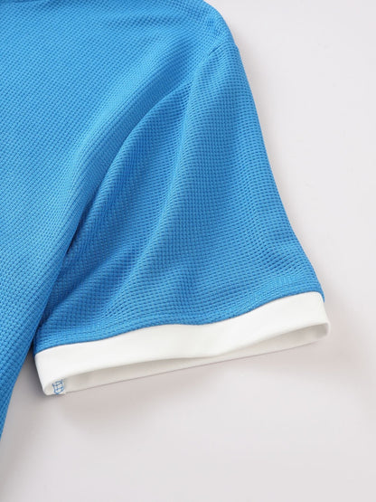 Short Sleeve Contrast Waffle Knit Casual Drawstring Tee