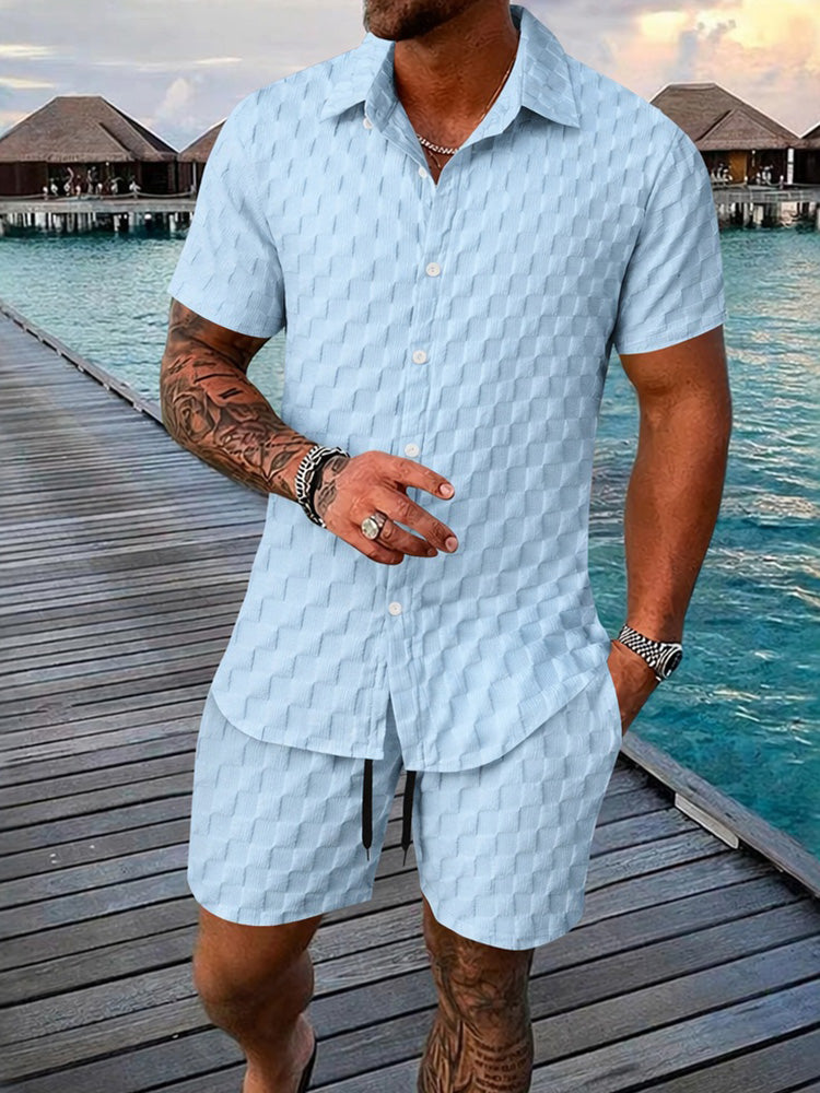Men's Bubble Jacquard 2-Piece Shirt & Shorts Set