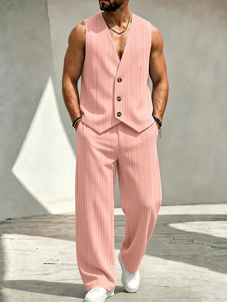 Men's V-Neck Three-Button Suit Vest Set