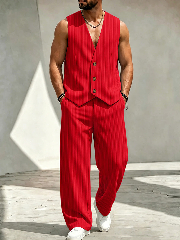 Men's V-Neck Three-Button Suit Vest Set