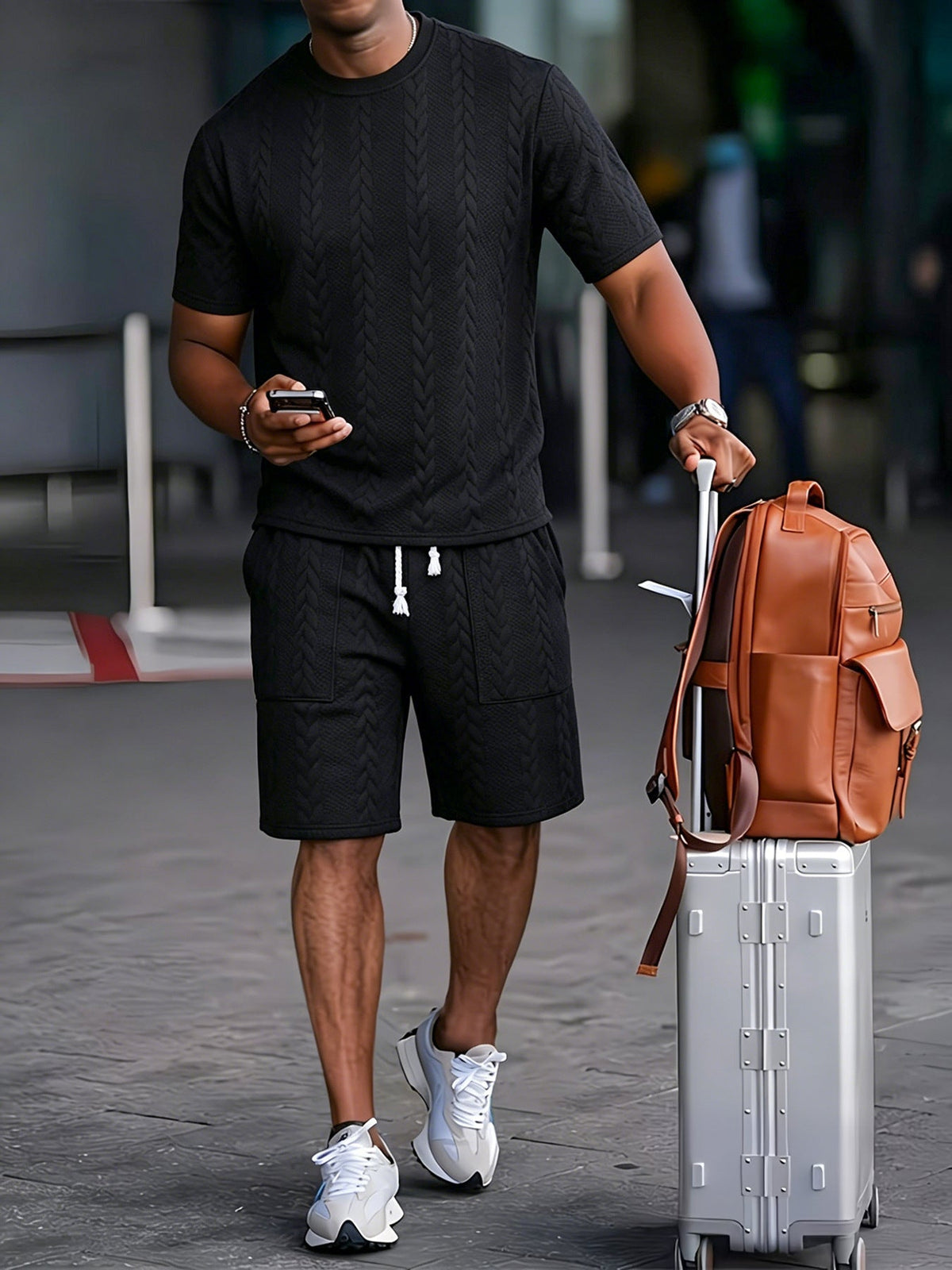 Drawstring Shorts Textured Casual Outfit