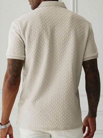 Men's Herringbone Short Sleeve Knit Polo Shirt