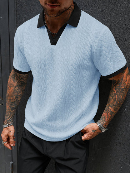 Buttonless V-Neck Cable Textured Casual Business Tee