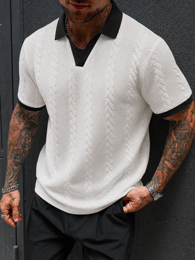 Buttonless V-Neck Cable Textured Casual Business Tee