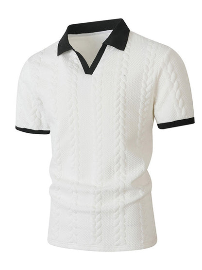 Buttonless V-Neck Cable Textured Casual Business Tee