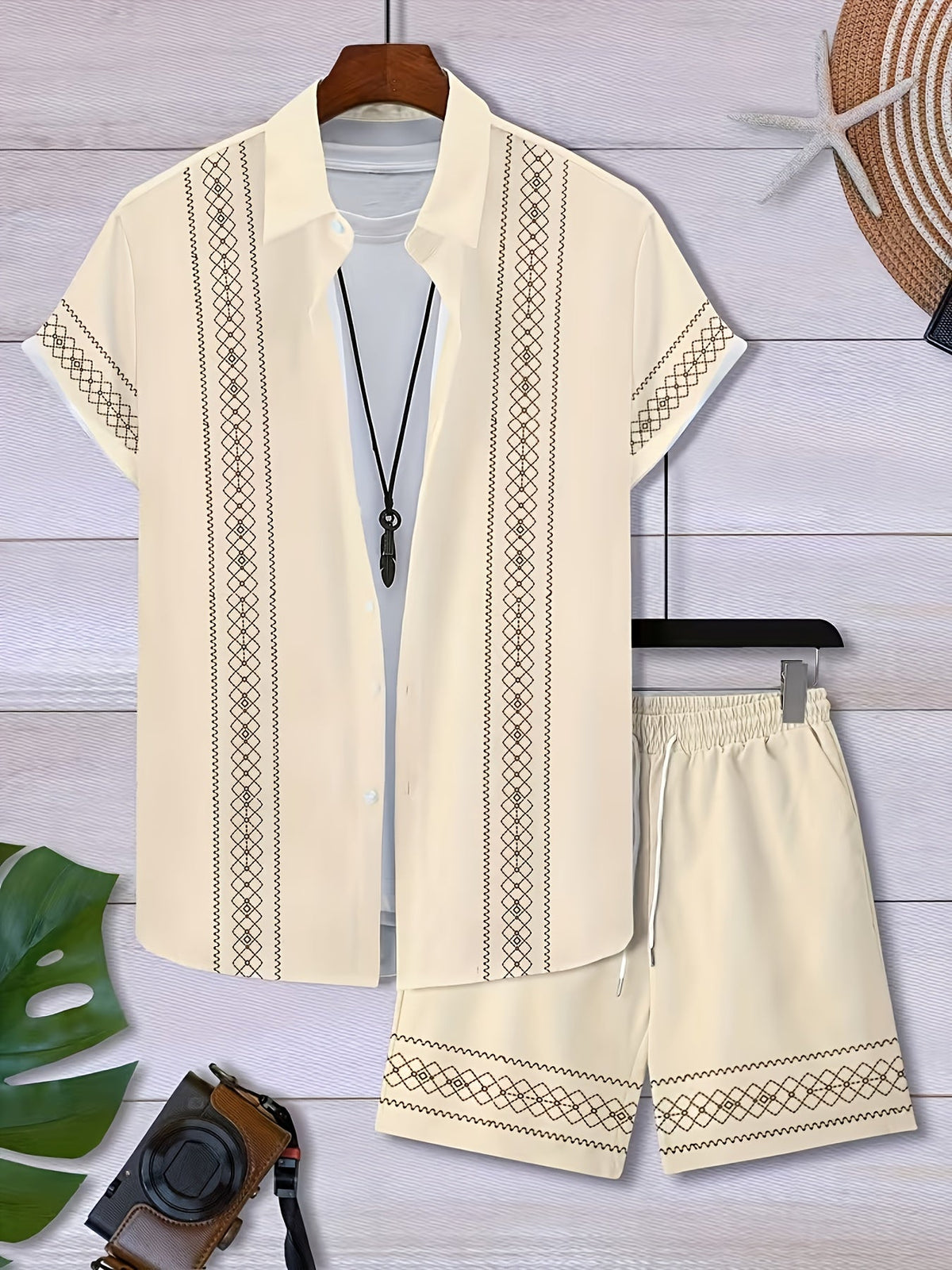Men's Ethnic Print Shirt and Shorts Set