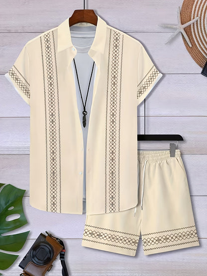 Men's Ethnic Print Shirt and Shorts Set
