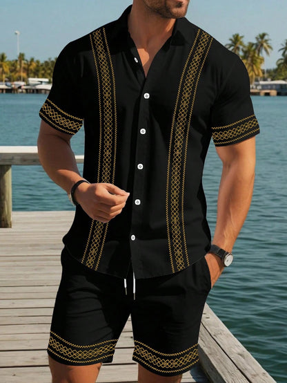 Men's Ethnic Print Shirt and Shorts Set
