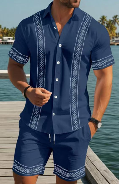 Men's Ethnic Print Shirt and Shorts Set
