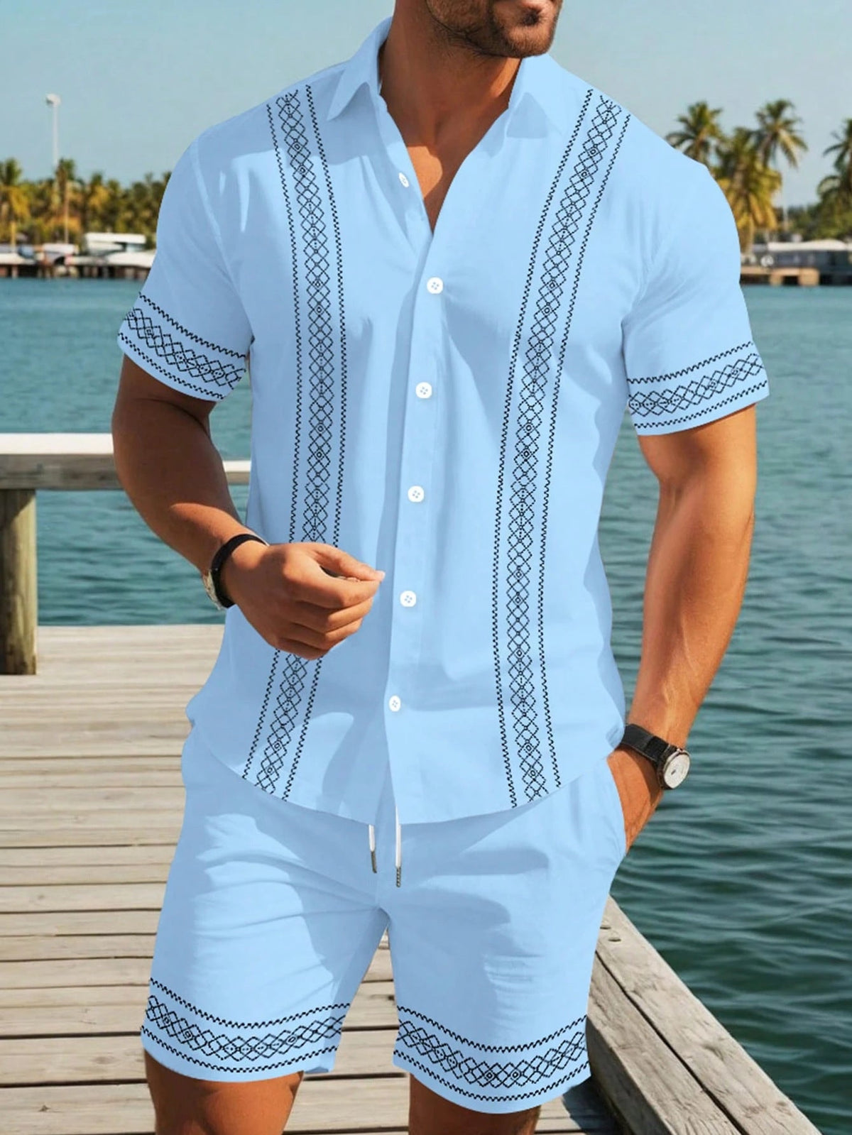 Men's Ethnic Print Shirt and Shorts Set