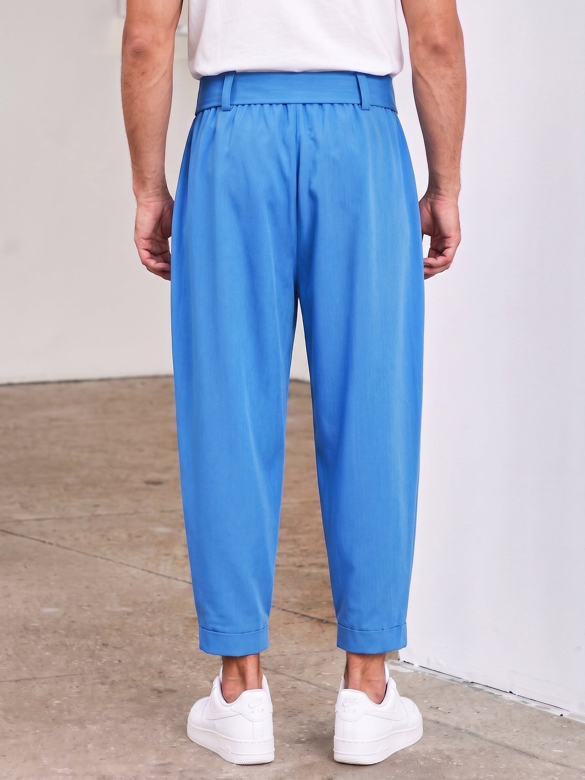Belted Pleated Wide Leg Cropped Dress Harem Pants