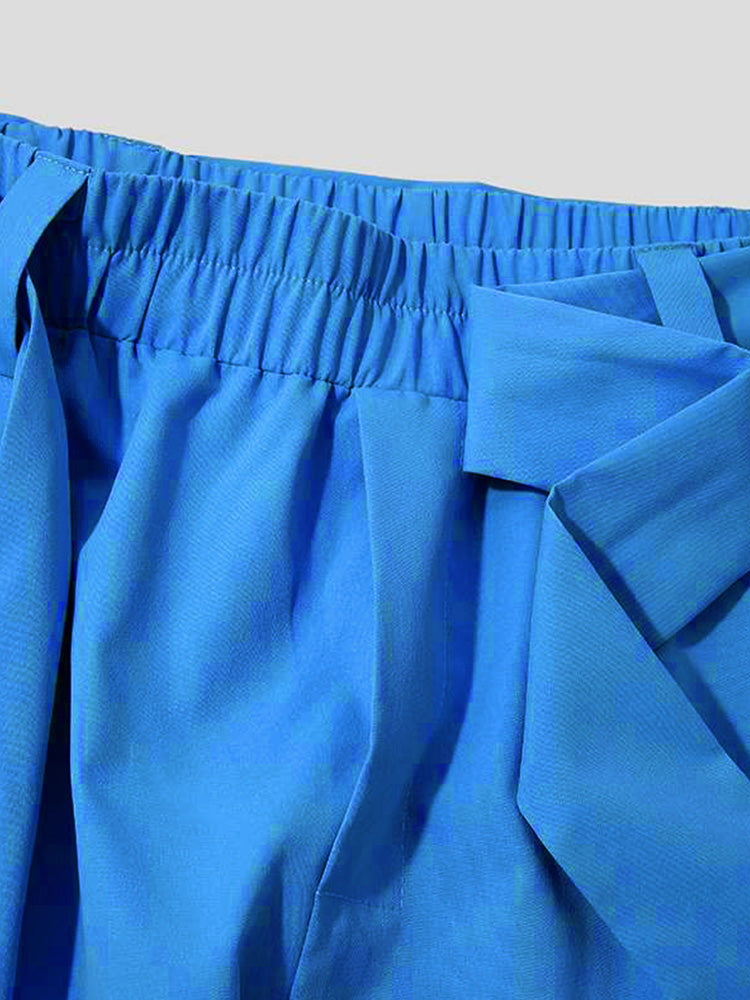 Belted Pleated Wide Leg Cropped Dress Harem Pants