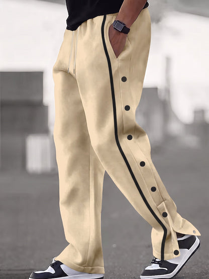 Retro Side Snap Button Wide Leg Track Pants