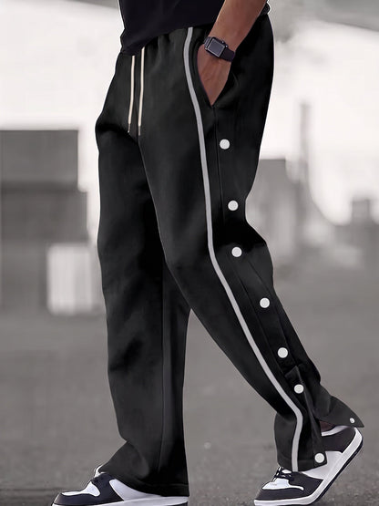 Retro Side Snap Button Wide Leg Track Pants