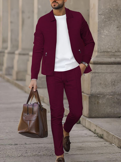Modern Smart Casual Plaid Zip Jacket and Slim Pants Set