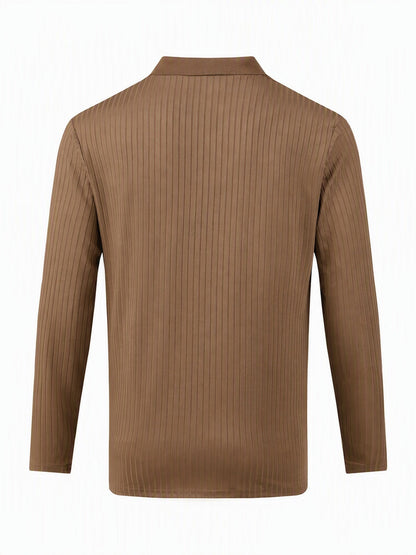 Casual Long Sleeve Ribbed Knit Polo Shirt