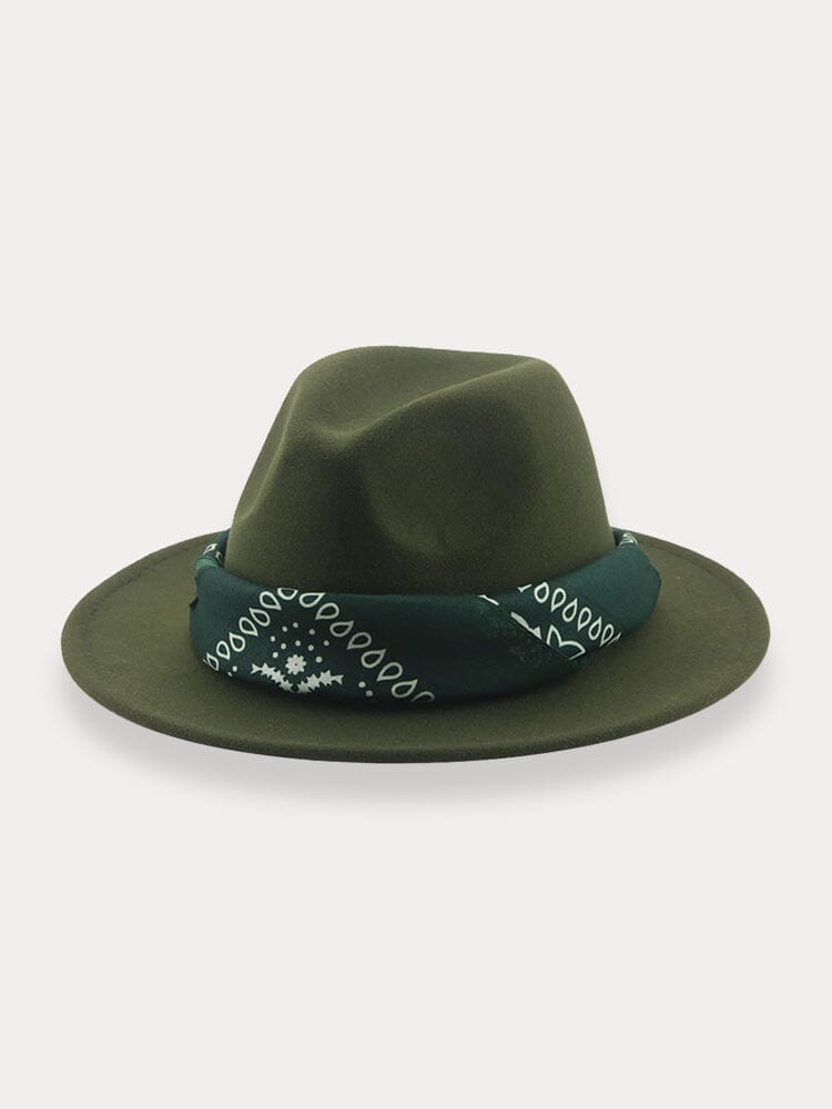 Flat Brim Fedora Hat with Kirchief