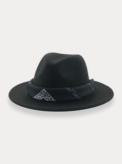Flat Brim Fedora Hat with Kirchief