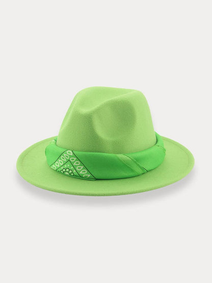 Flat Brim Fedora Hat with Kirchief