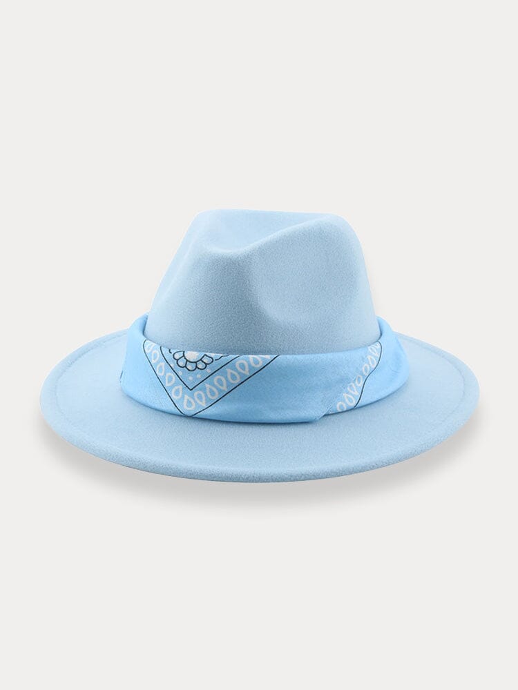 Flat Brim Fedora Hat with Kirchief
