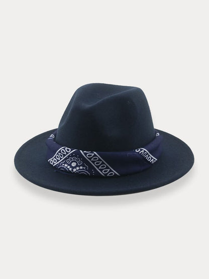Flat Brim Fedora Hat with Kirchief
