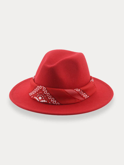 Flat Brim Fedora Hat with Kirchief