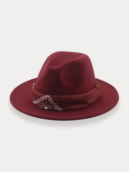 Flat Brim Fedora Hat with Kirchief
