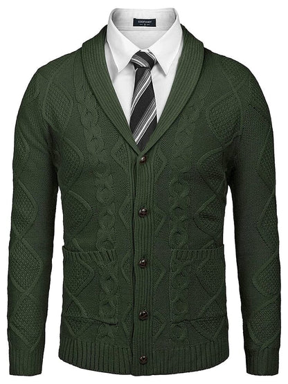 Shawl Collar Button Down Knitted Sweater with Pockets (US Only)