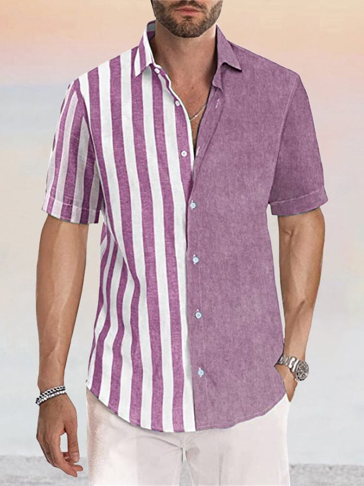 Casual Linen Style Stripe Splicing Shirt