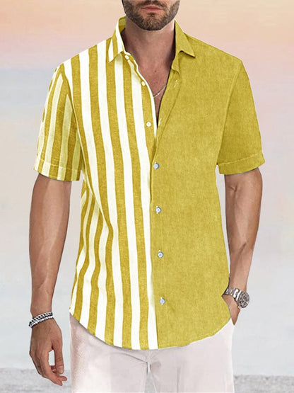 Casual Linen Style Stripe Splicing Shirt